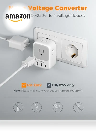 European Plug Adapter with USB C — Chargers & Adapters, TESSAN
