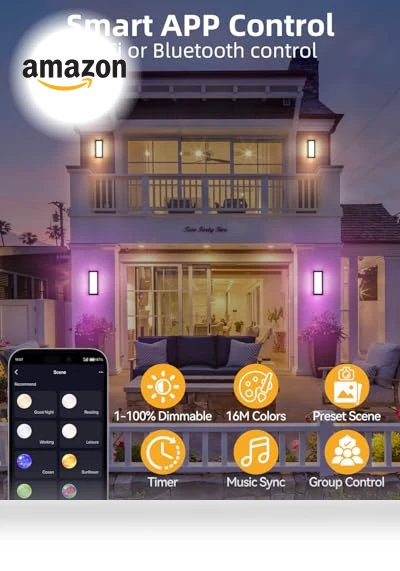 Smart Porch Lights Color Changing Exterior Lighting Fixtures — Outdoor Wall Lighting, RAYVO