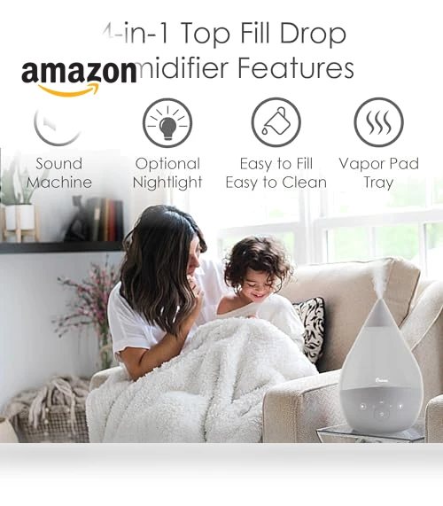 Ultrasonic Cool Mist Humidifier with Sound Machine, Night Light, Aroma Tray — Air Moisturizers, Crane