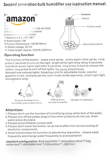 USB Air Humidifier Bulb Lamp — Air Moisturizers, CHUNGHOP