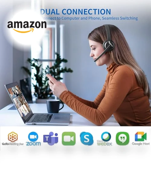 Wireless Headset with AI Noise Cancelling Microphone — Headsets, awatrue