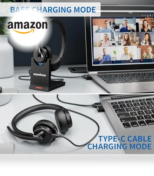 Wireless Headset with AI Noise Cancelling Microphone — Headsets, awatrue