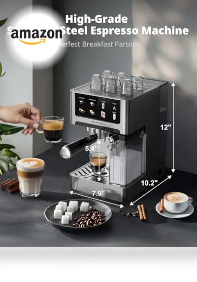 20 Bar Espresso Machine with Automatic Milk Frother — Coffee & Espresso Combos, AIRMSEN