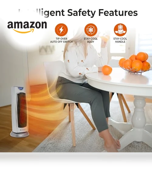 Electric Oscillating Ceramic Tower Space Heater — Portable Heating Solutions, Comfort Zone