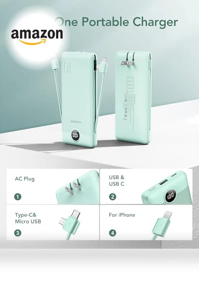 Portable Charger with Built in Cables and Wall Plug — Chargers, VEGER