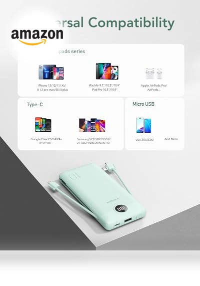 Portable Charger with Built in Cables and Wall Plug — Chargers, VEGER