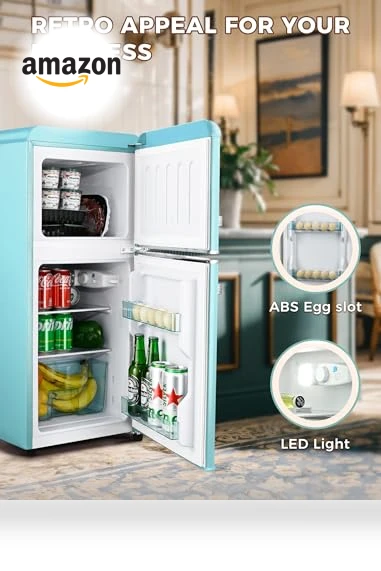 Retro Double Door Fridge with Freezer — Mini Fridges, Anypro
