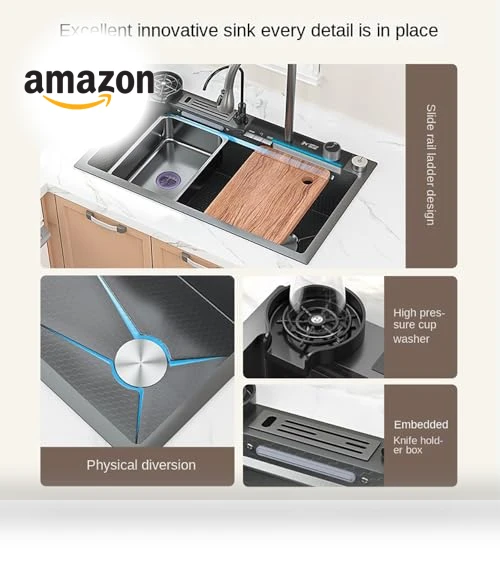 Smart Waterfall Kitchen Sink — Single Basin Sinks, FVVJVV