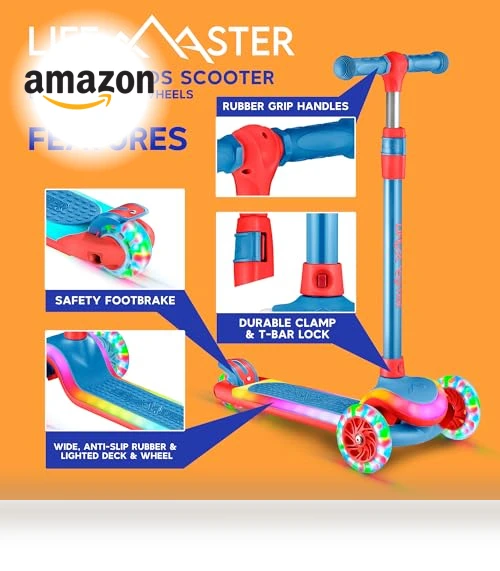 3-Wheel Kids Scooter with Multi-Color Lights — Pedal Cars, Lifemaster