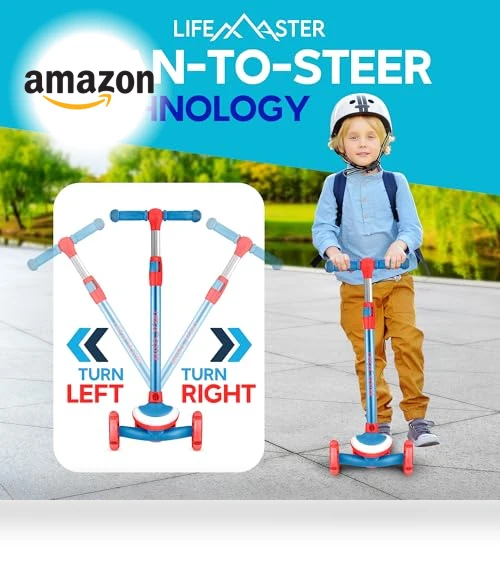 3-Wheel Kids Scooter with Multi-Color Lights — Pedal Cars, Lifemaster