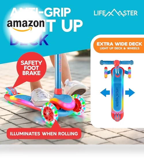 3-Wheel Kids Scooter with Multi-Color Lights — Pedal Cars, Lifemaster