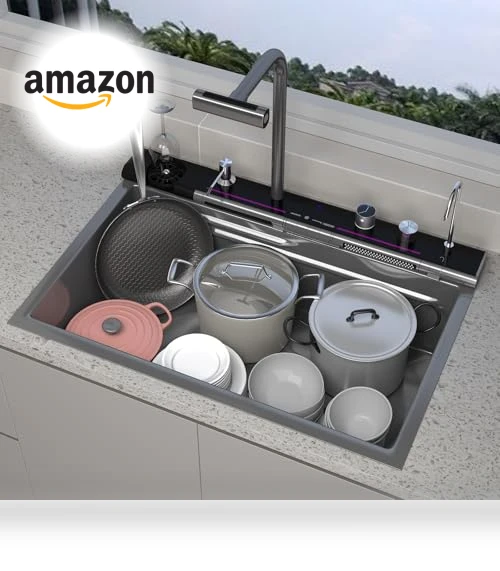 Double Waterfall Kitchen Sink — Single Basin Sinks, FVVJVV