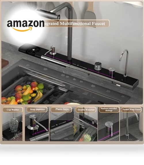 Double Waterfall Kitchen Sink — Single Basin Sinks, FVVJVV