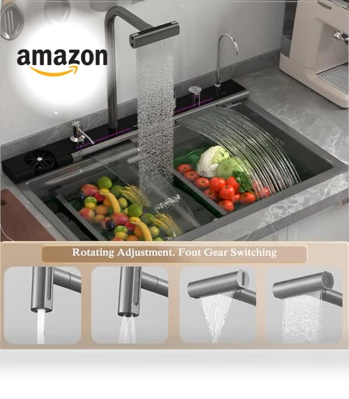 Double Waterfall Kitchen Sink — Single Basin Sinks, FVVJVV