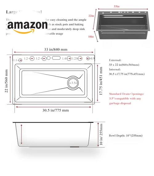 Double Waterfall Kitchen Sink — Single Basin Sinks, FVVJVV