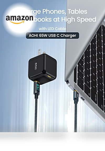 65W PD USB C Charger with LED Display Cable — Chargers, AOHI