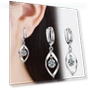Sterling Silver Earrings with Zircon Crystals and Leaves — , ANENJERY Bijouterie