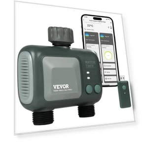 WiFi Sprinkler Timer, 2 Outlets, Smart Hose Faucet Water Timer — Automatic Irrigation, VEVOR