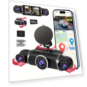 4 Channel 360° Rotatable Dash Camera for Cars with Built-in WiFi — Dashboard Cameras