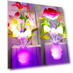 Intelligent Light Control Sensor Night Light - Vase Lily & Mushroom Style — Fiber Optics