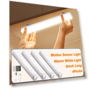 Motion Sensor Under Cabinet LED Lights, 4packs-8inch, Magnetic Rechargeable — Under-Cabinet Lights