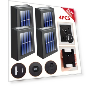 Solar Wall Lights, 4pcs, 2LEDs, Soft White & Warm Color, IP44 Waterproof — Garden Illumination