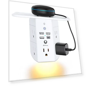 Wall Outlet Extender with Shelf and Night Light, Surge Protector, USB Wall Charger — Power Solutions & Surge Protection, MIFASOPOWER