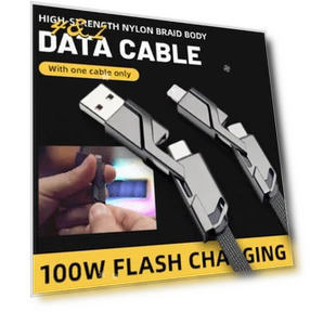 4-in-1 Flat Braided Anti-Tangle Charger Cord with Velcro — Charging Solutions