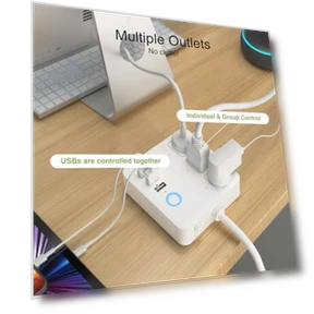 Smart Power Strip with 3 USB Ports and 3 Smart Outlets — Power Solutions & Surge Protection, GHome Smart