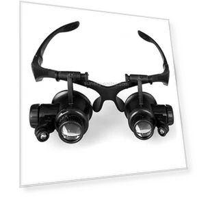 Double Eye Glasses Lens Jeweler Watch Repair Head Magnifier with LED Lights — Loupes