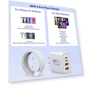 10FT USB C to C Woven Cable with 40W 4 Port PD&AC Charger Block — Chargers, Shenzhen Xihuida Electronics Co., Ltd.