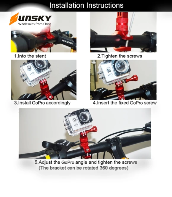 360 Degree Rotation Bike Aluminum Handlebar Adapter Mount — Mounts & Clamps, PULUZ