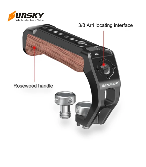 Arri Metal Wooden Top Handle with Cold Shoe Mount — Battery Grips, PULUZ