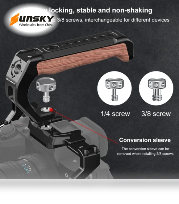 Arri Metal Wooden Top Handle with Cold Shoe Mount — Battery Grips, PULUZ
