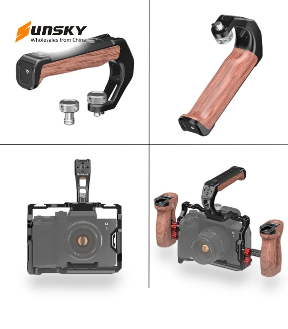 Arri Metal Wooden Top Handle with Cold Shoe Mount — Battery Grips, PULUZ