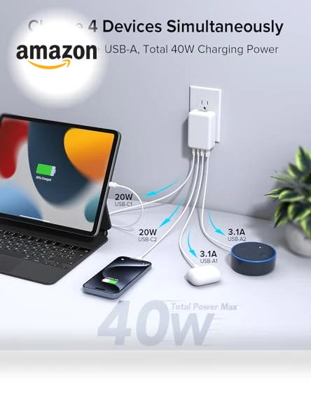 40W 4-Port Foldable USB C Wall Charger — Chargers, Qwinjwin