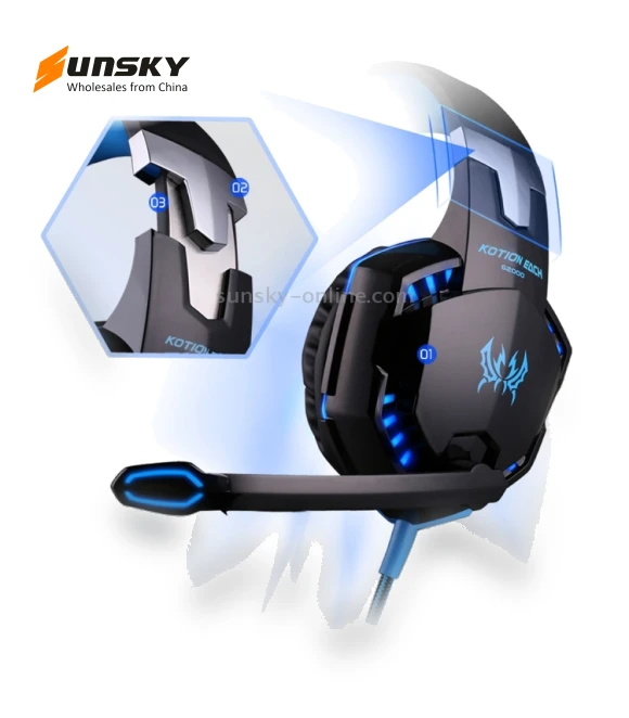 Over-ear Gaming Headset with Mic and LED Light — Headsets, KOTION EACH