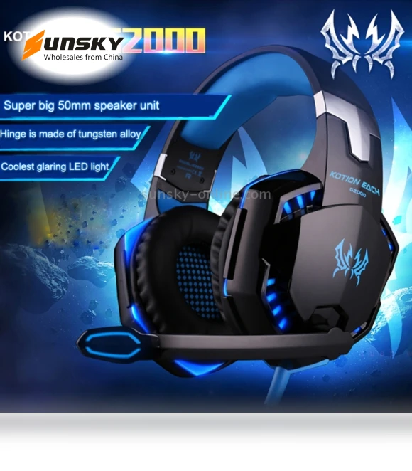 Over-ear Gaming Headset with Mic and LED Light — Headsets, KOTION EACH