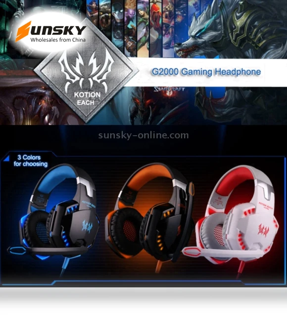 Over-ear Gaming Headset with Mic and LED Light — Headsets, KOTION EACH