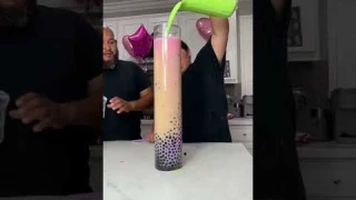 We made the worlds largest Boba tea! 💕💚￼